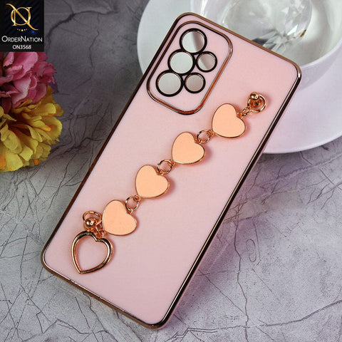 Samsung Galaxy A53 5G Cover - Pink - Electroplated Edges Soft Silicone Heart Chain Fingers Holder Case with Camera Protection