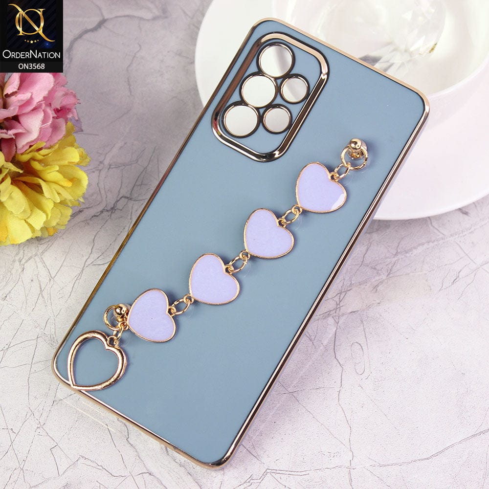 Samsung Galaxy A53 5G Cover - Sierra Blue - Electroplated Edges Soft Silicone Heart Chain Fingers Holder Case with Camera Protection