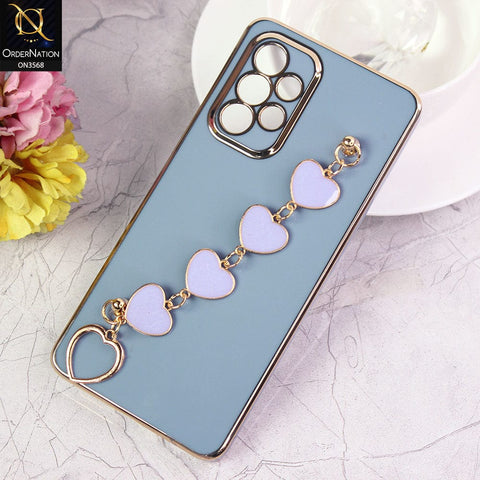 Samsung Galaxy A53 5G Cover - Sierra Blue - Electroplated Edges Soft Silicone Heart Chain Fingers Holder Case with Camera Protection