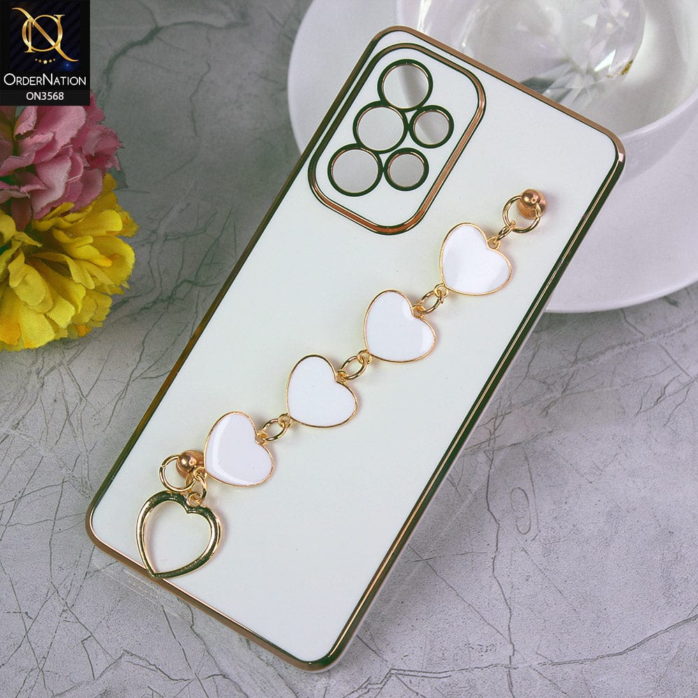 Samsung Galaxy A53 5G Cover - White - Electroplated Edges Soft Silicone Heart Chain Fingers Holder Case with Camera Protection