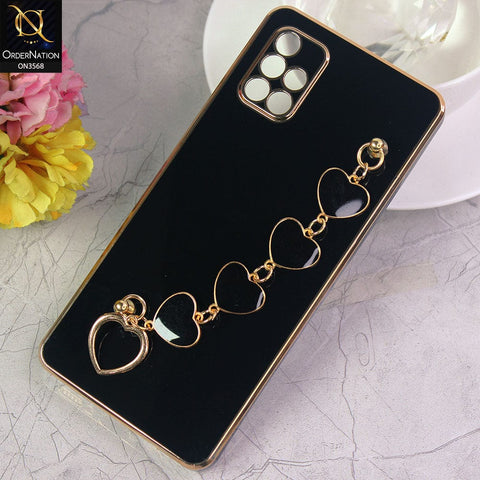 Samsung Galaxy A71 Cover - Black - Electroplated Edges Soft Silicone Heart Chain Fingers Holder Case with Camera Protection