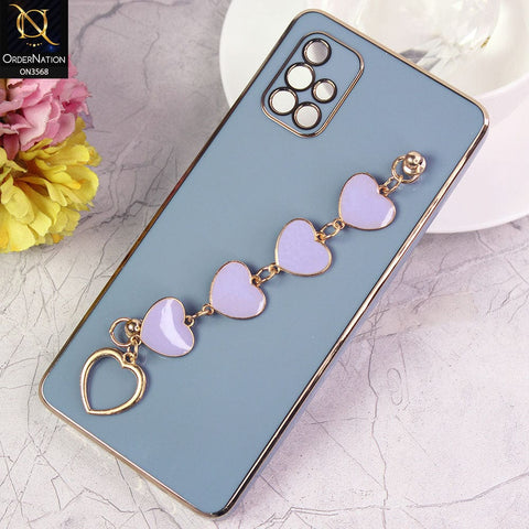 Samsung Galaxy A71 Cover - Sierra Blue - Electroplated Edges Soft Silicone Heart Chain Fingers Holder Case with Camera Protection