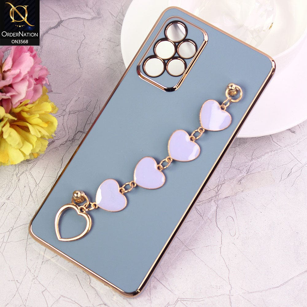 Samsung Galaxy A72 Cover - Sierra Blue - Electroplated Edges Soft Silicone Heart Chain Fingers Holder Case with Camera Protection