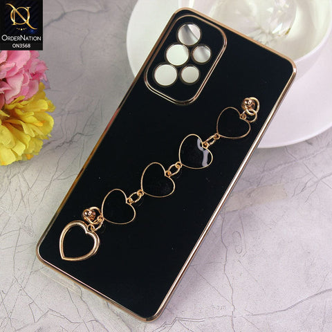 Samsung Galaxy A73 5G Cover - Black - Electroplated Edges Soft Silicone Heart Chain Fingers Holder Case with Camera Protection