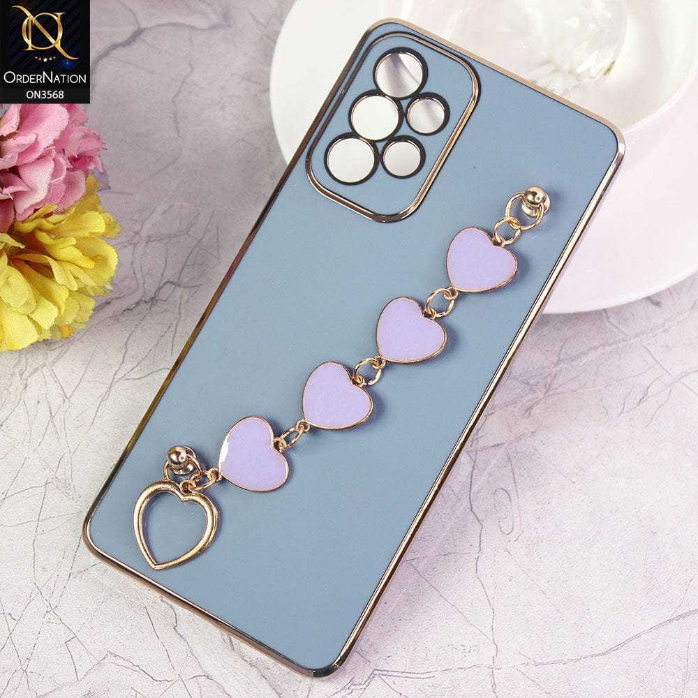 Samsung Galaxy A73 5G Cover - Sierra Blue - Electroplated Edges Soft Silicone Heart Chain Fingers Holder Case with Camera Protection