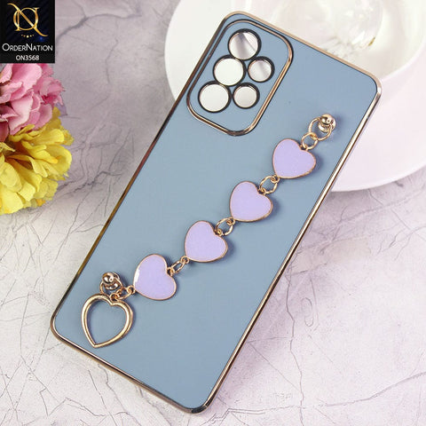 Samsung Galaxy A73 5G Cover - Sierra Blue - Electroplated Edges Soft Silicone Heart Chain Fingers Holder Case with Camera Protection
