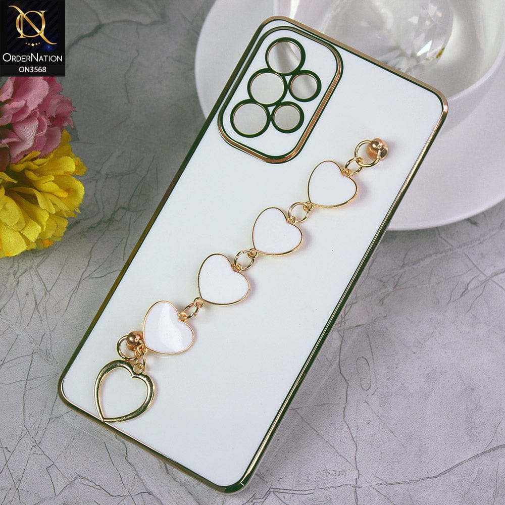 Samsung Galaxy A73 5G Cover - White - Electroplated Edges Soft Silicone Heart Chain Fingers Holder Case with Camera Protection