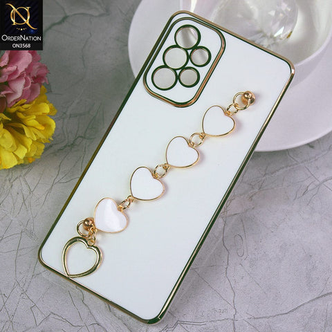 Samsung Galaxy A73 5G Cover - White - Electroplated Edges Soft Silicone Heart Chain Fingers Holder Case with Camera Protection