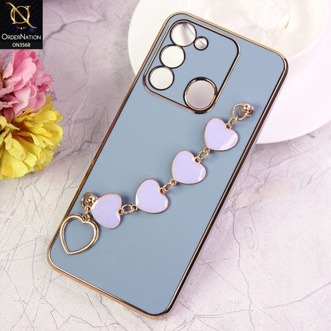 Tecno Spark 8C Cover - Sierra Blue - Electroplated Edges Soft Silicone Heart Chain Fingers Holder Case with Camera Protection