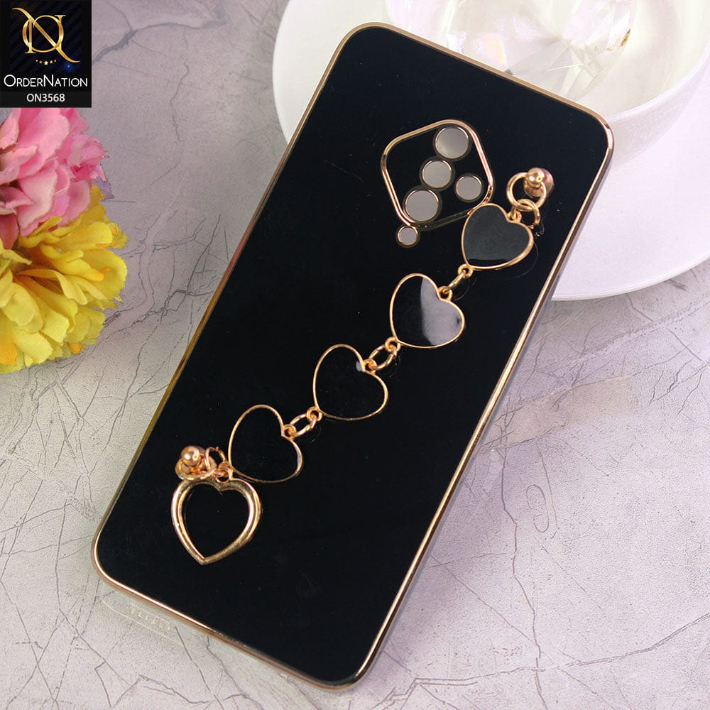 Vivo S1 Pro Cover - Black - Electroplated Edges Soft Silicone Heart Chain Fingers Holder Case with Camera Protection