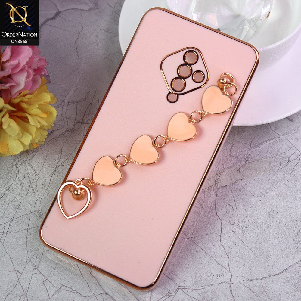 Vivo Y51 (2020 September) Cover - Pink - Electroplated Edges Soft Silicone Heart Chain Fingers Holder Case with Camera Protection