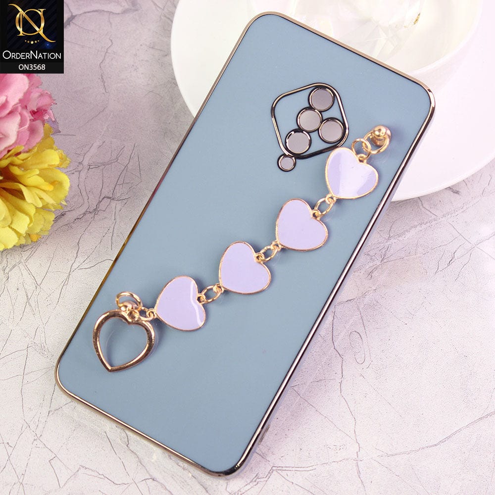 Vivo Y51 (2020 September) Cover - Sierra Blue - Electroplated Edges Soft Silicone Heart Chain Fingers Holder Case with Camera Protection