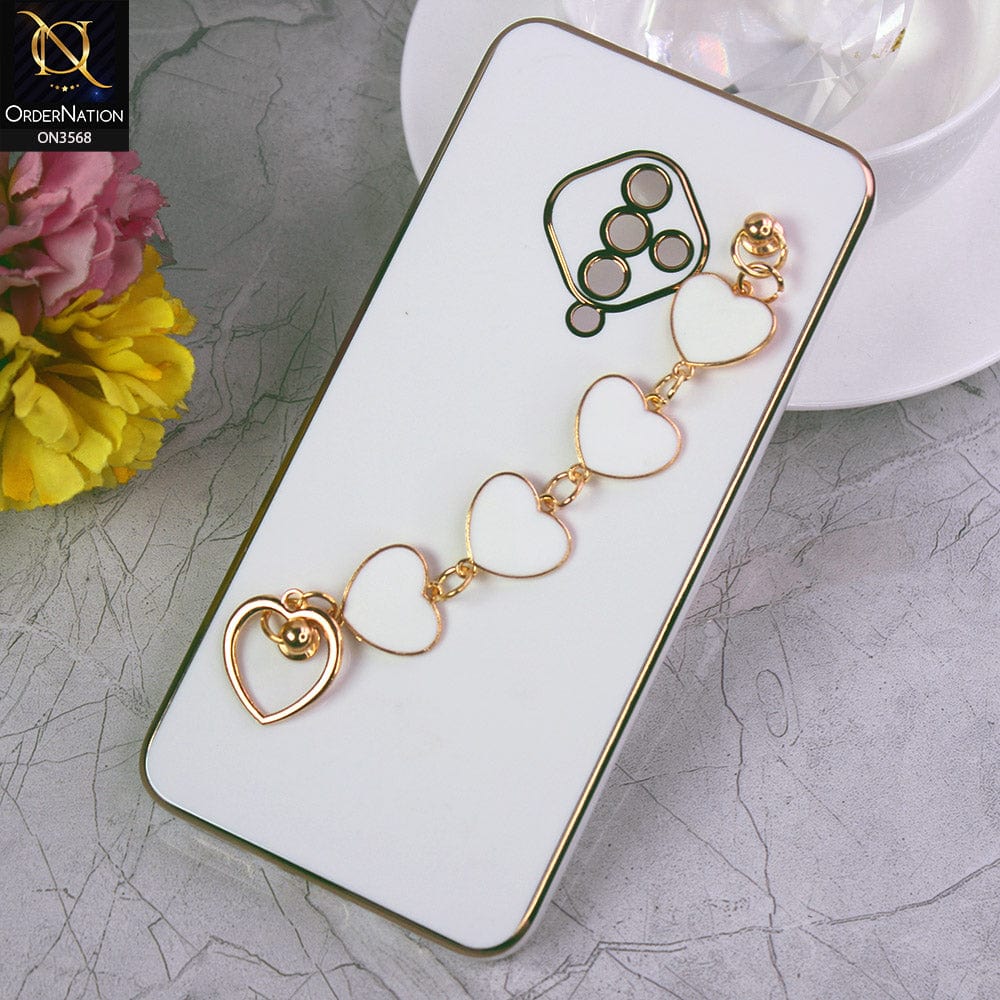 Vivo Y51 (2020 September) Cover - White - Electroplated Edges Soft Silicone Heart Chain Fingers Holder Case with Camera Protection