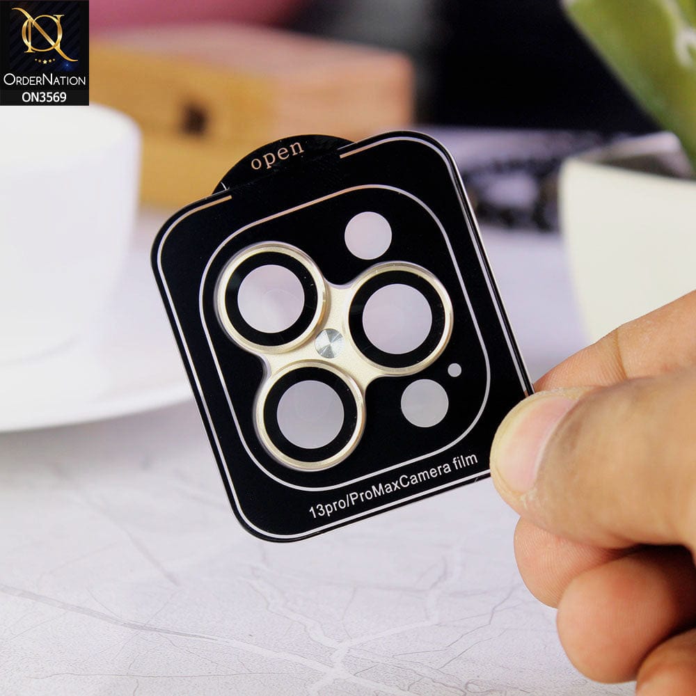 iPhone 13 Pro Max Protector - Golden - Alloy Metal Frame Camera Lens Screen Protector