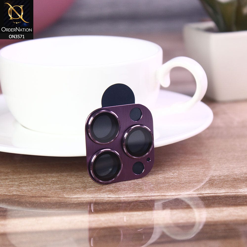 iPhone 14 Pro Protector - Purple - Metal Brush Texture Scratch-Resistant Camera Glass Protector