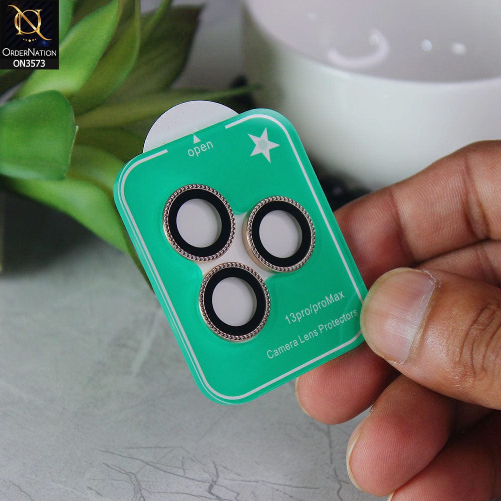 iPhone 14 Pro Protector - Golden - New Stylish Diamond Cut Camera Lens Scratch-Resistant Glass Protector