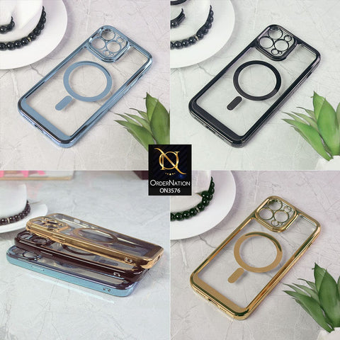 iPhone 13 Pro Max Cover - Golden - Magsafe Electroplated Borders Camera Protection Soft Clear Case - (MagSafe Notification Not Enabled)