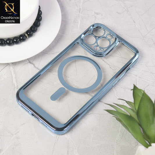 iPhone 14 Pro Max Cover - Blue - Magsafe Electroplated Borders Camera Protection Soft Clear Case - (MagSafe Notification Not Enabled)
