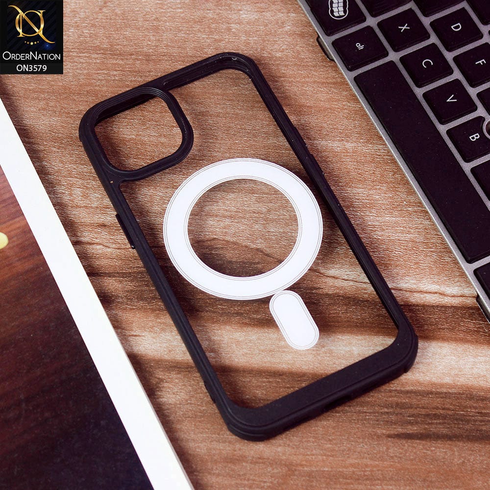 iPhone 14  Cover - Black - Premium Quality MagSafe Colour Border Soft Silicon Case - (MagSafe Notification Not Enabled)