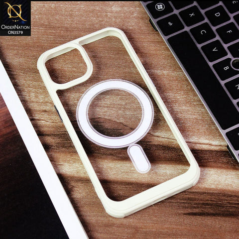 iPhone 14 Cover - Icewhite - Premium Quality MagSafe Colour Border Soft Silicon Case - (MagSafe Notification Not Enabled)