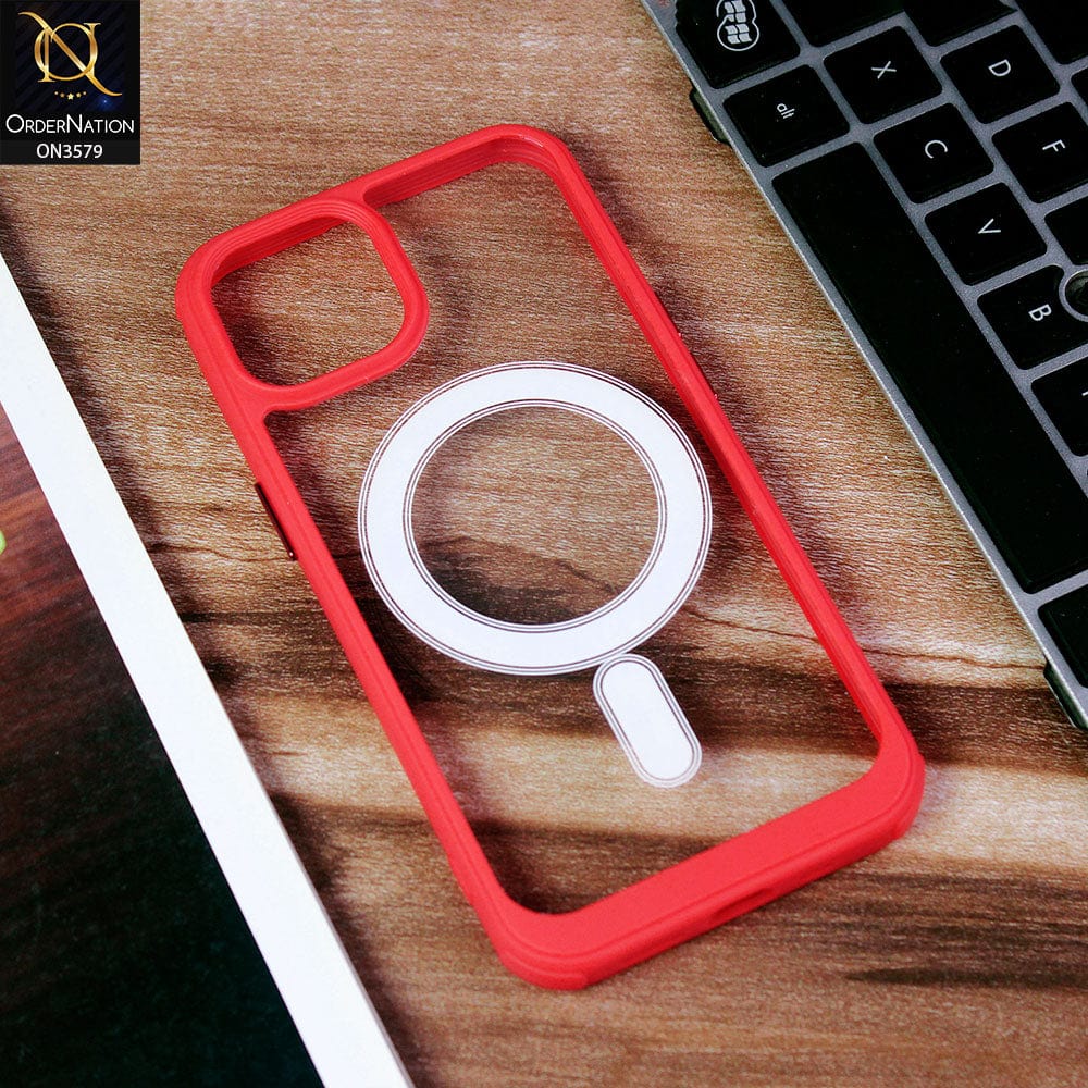 iPhone 14 Cover - Red - Premium Quality MagSafe Colour Border Soft Silicon Case - (MagSafe Notification Not Enabled)