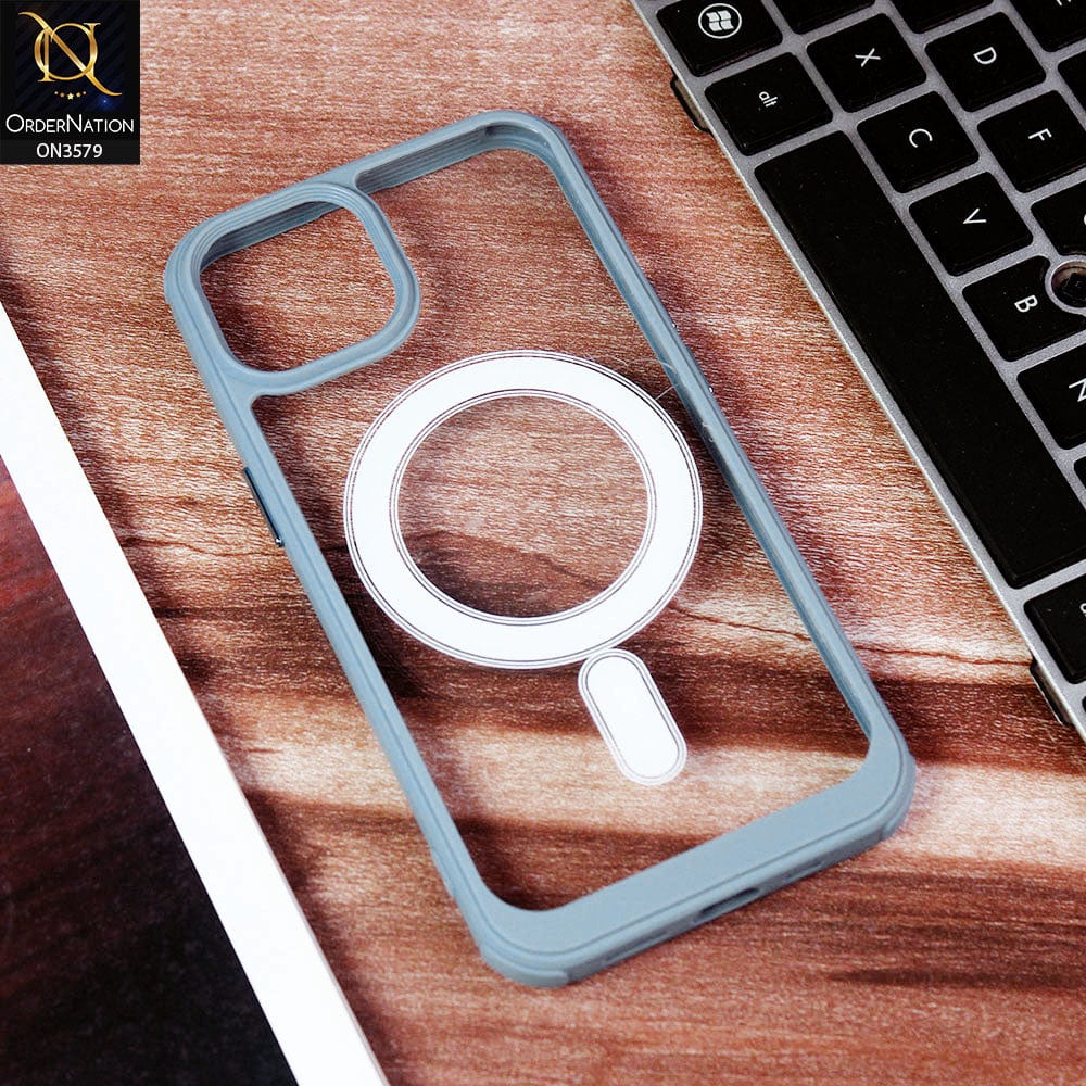 iPhone 14 Cover - Sierrablue - Premium Quality MagSafe Colour Border Soft Silicon Case - (MagSafe Notification Not Enabled)