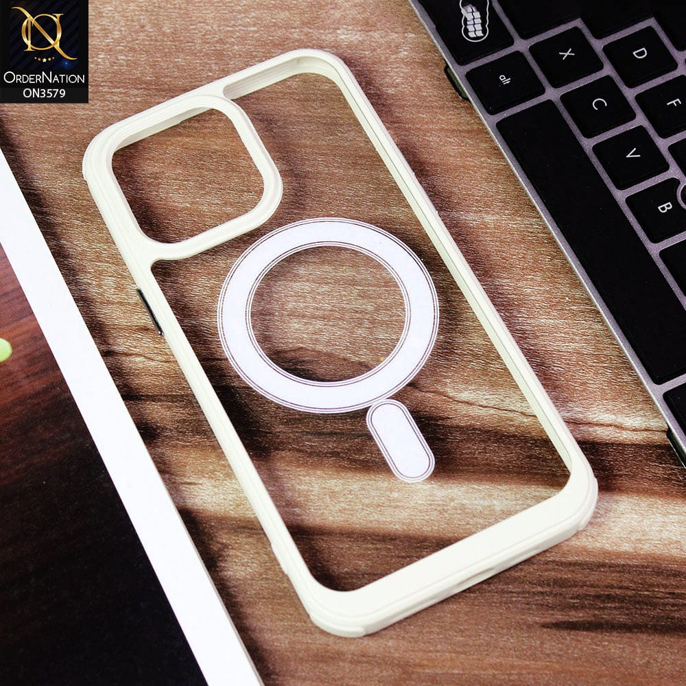 iPhone 14 Pro Max Cover - Icewhite - Premium Quality MagSafe Colour Border Soft Silicon Case - (MagSafe Notification Not Enabled)