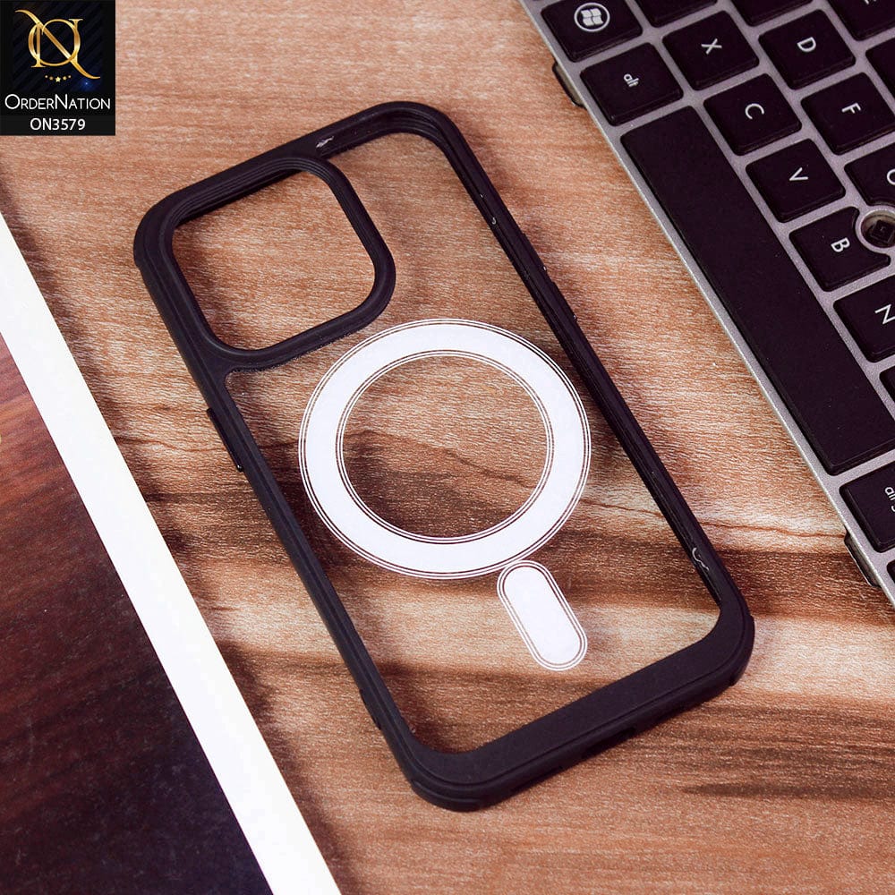 iPhone 14 Pro Cover - Black - Premium Quality MagSafe Colour Border Soft Silicon Case - (MagSafe Notification Not Enabled)