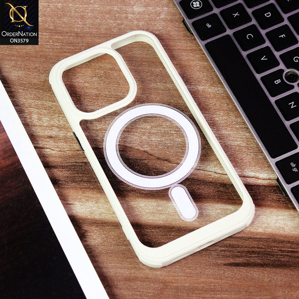 iPhone 14 Pro Cover - Icewhite - Premium Quality MagSafe Colour Border Soft Silicon Case - (MagSafe Notification Not Enabled)