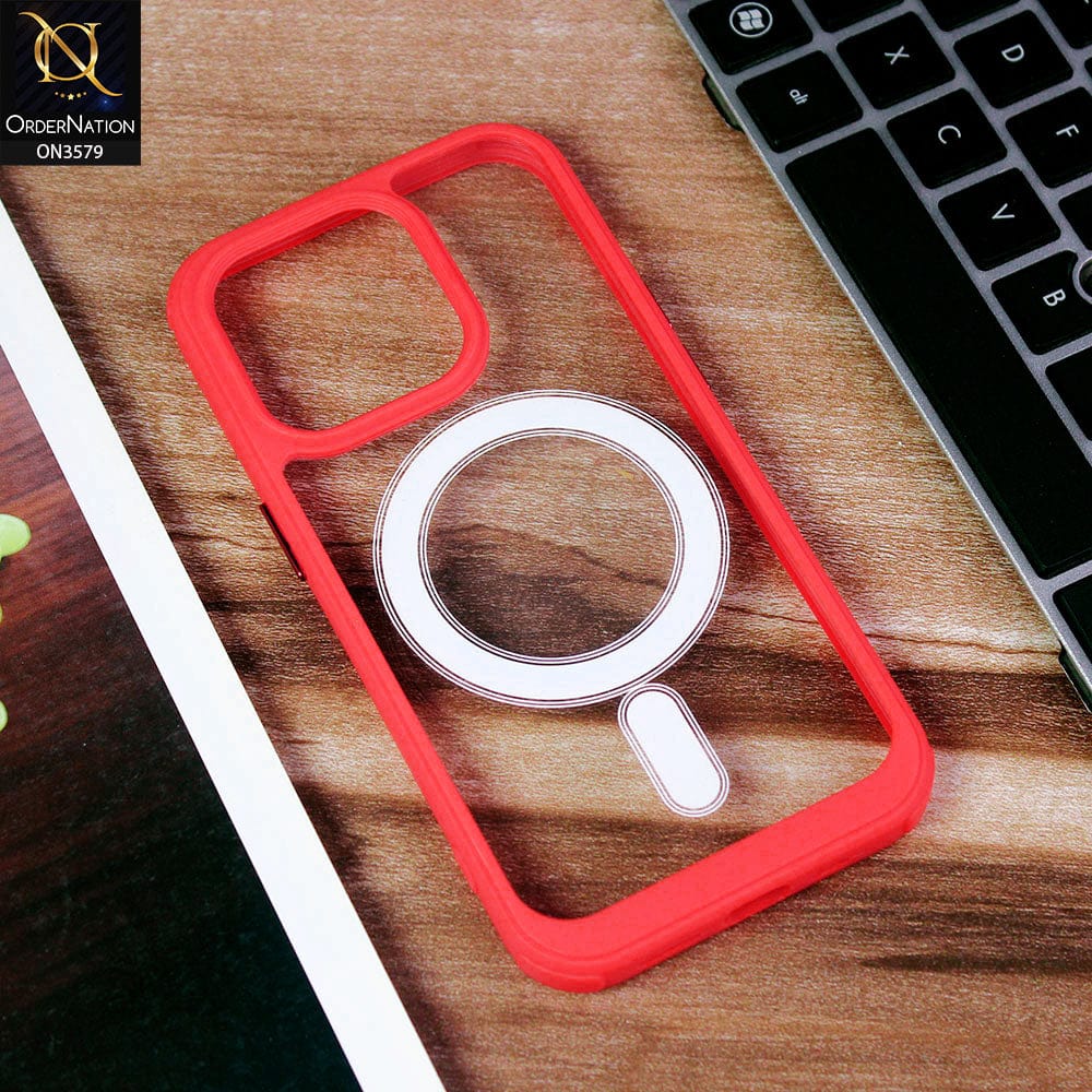 iPhone 14 Pro Cover - Red - Premium Quality MagSafe Colour Border Soft Silicon Case - (MagSafe Notification Not Enabled)