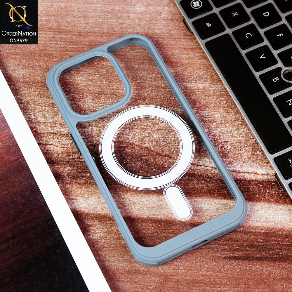 iPhone 14 Pro Cover - Sierrablue - Premium Quality MagSafe Colour Border Soft Silicon Case - (MagSafe Notification Not Enabled)