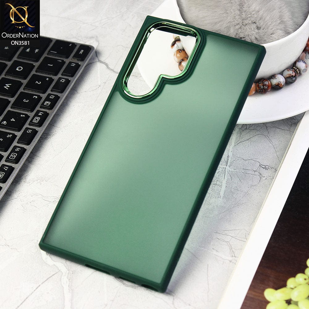 Samsung Galaxy S22 Ultra 5G  Cover - Green -  Trendy Electroplating Camera Shiny Borders Crash Resistant Pc+Tpu Protective Case
