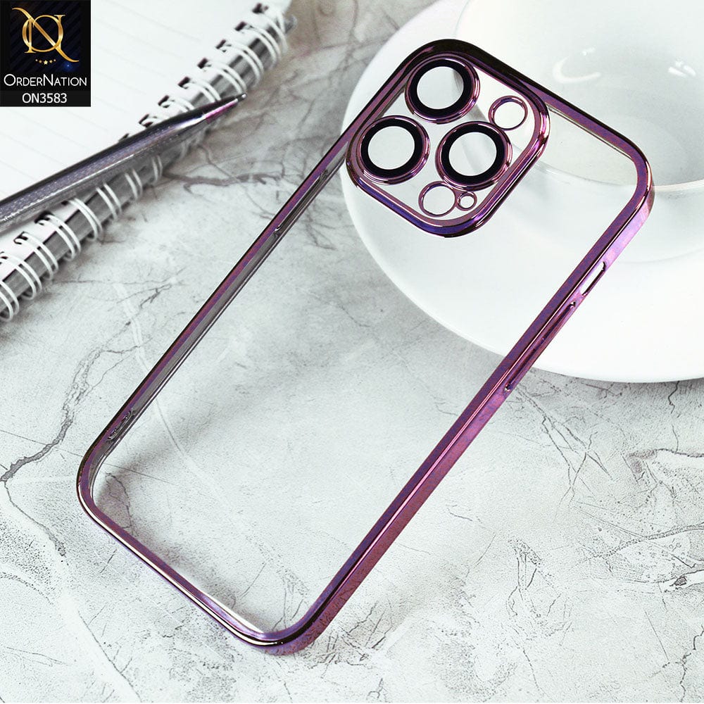 iPhone 14 Pro Max Cover - Purple -  Color Borders Camera Protection Clear Back Case