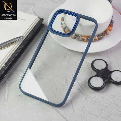 iPhone 13 Pro Max Cover - Blue - Trendy Electroplating Camera Shiny Borders Crash Resistant Pc + Tpu Protection Case