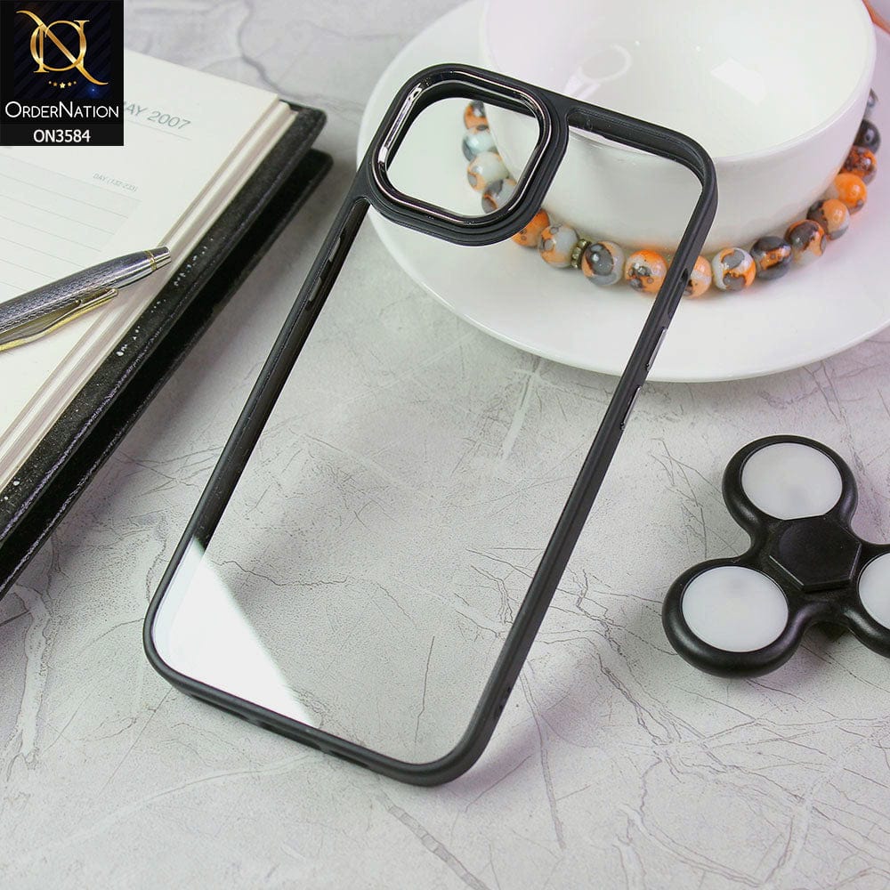 iPhone 14 Cover - Black - Trendy Electroplating Camera Shiny Borders Crash Resistant Pc + Tpu Protection Case