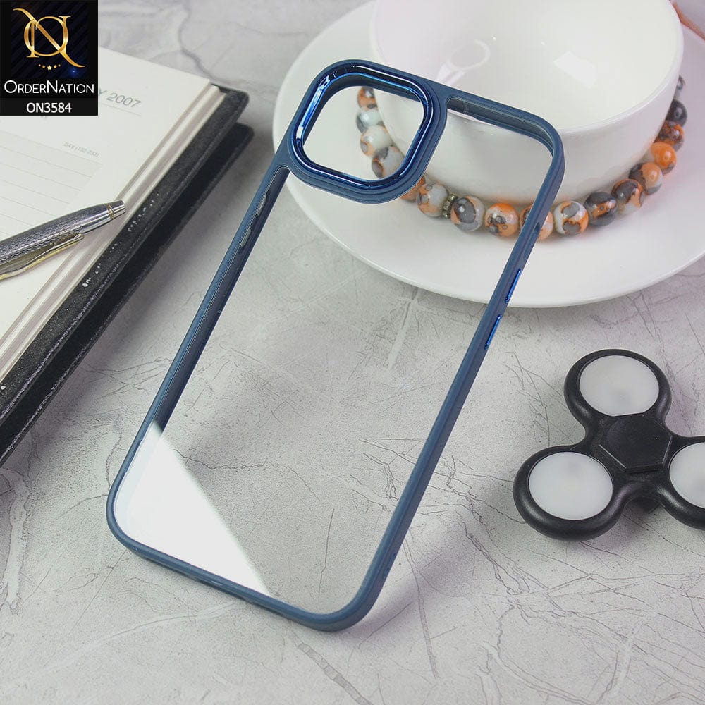 iPhone 14 Cover - Blue - Trendy Electroplating Camera Shiny Borders Crash Resistant Pc + Tpu Protection Case