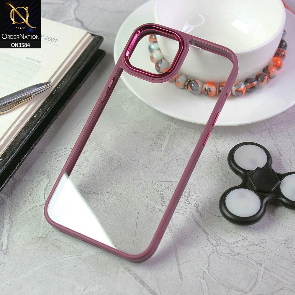 iPhone 14 Cover - Magenta - Trendy Electroplating Camera Shiny Borders Crash Resistant Pc + Tpu Protection Case