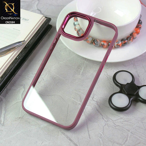 iPhone 14 Cover - Magenta - Trendy Electroplating Camera Shiny Borders Crash Resistant Pc + Tpu Protection Case