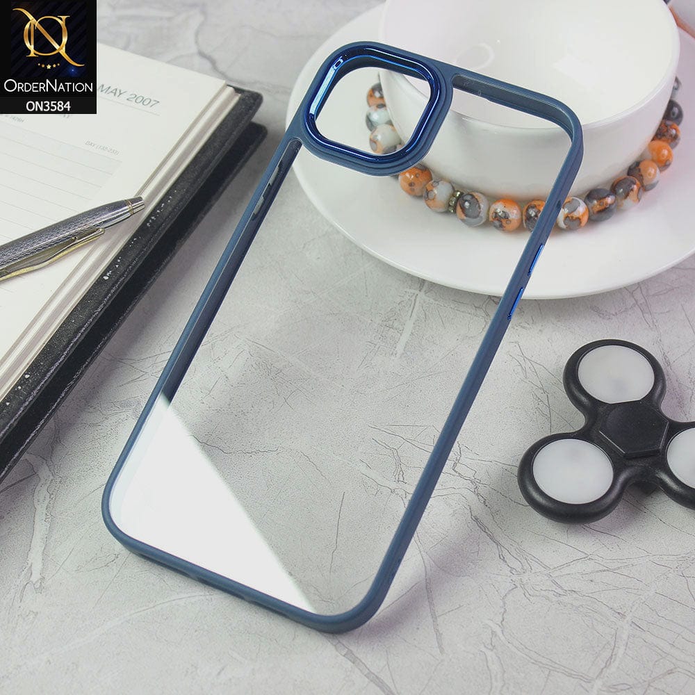 iPhone 14 Plus Cover - Blue - Trendy Electroplating Camera Shiny Borders Crash Resistant Pc + Tpu Protection Case