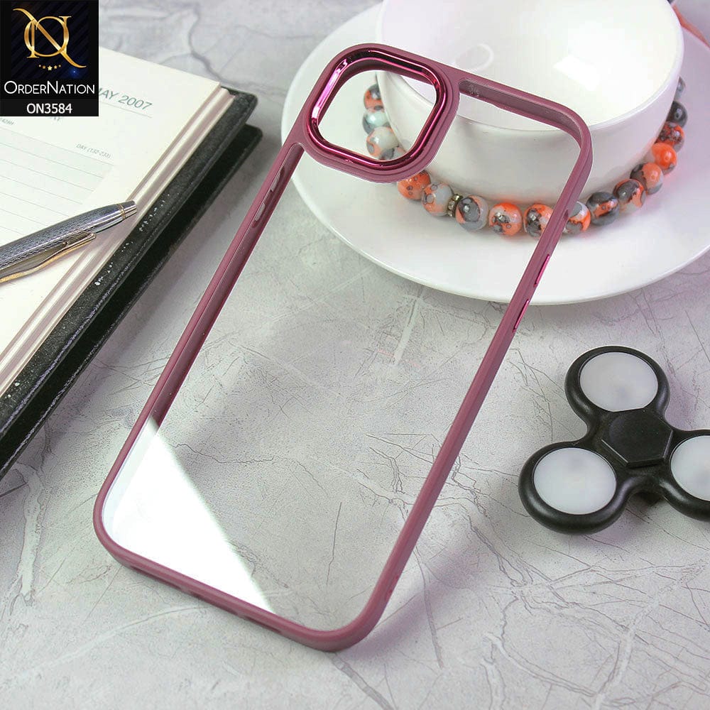 iPhone 14 Plus Cover - Magenta - Trendy Electroplating Camera Shiny Borders Crash Resistant Pc + Tpu Protection Case