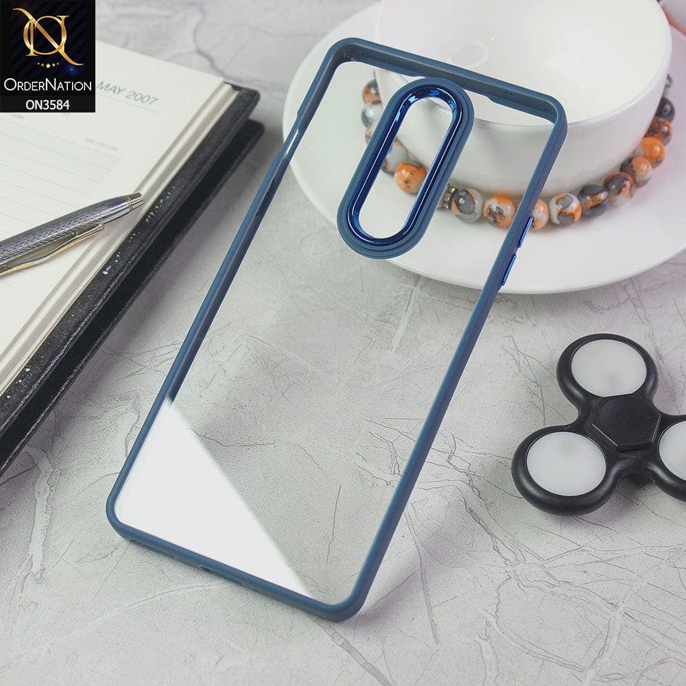 OnePlus 8 4G Cover - Blue - Trendy Electroplating Camera Shiny Borders Crash Resistant Pc + Tpu Protection Case