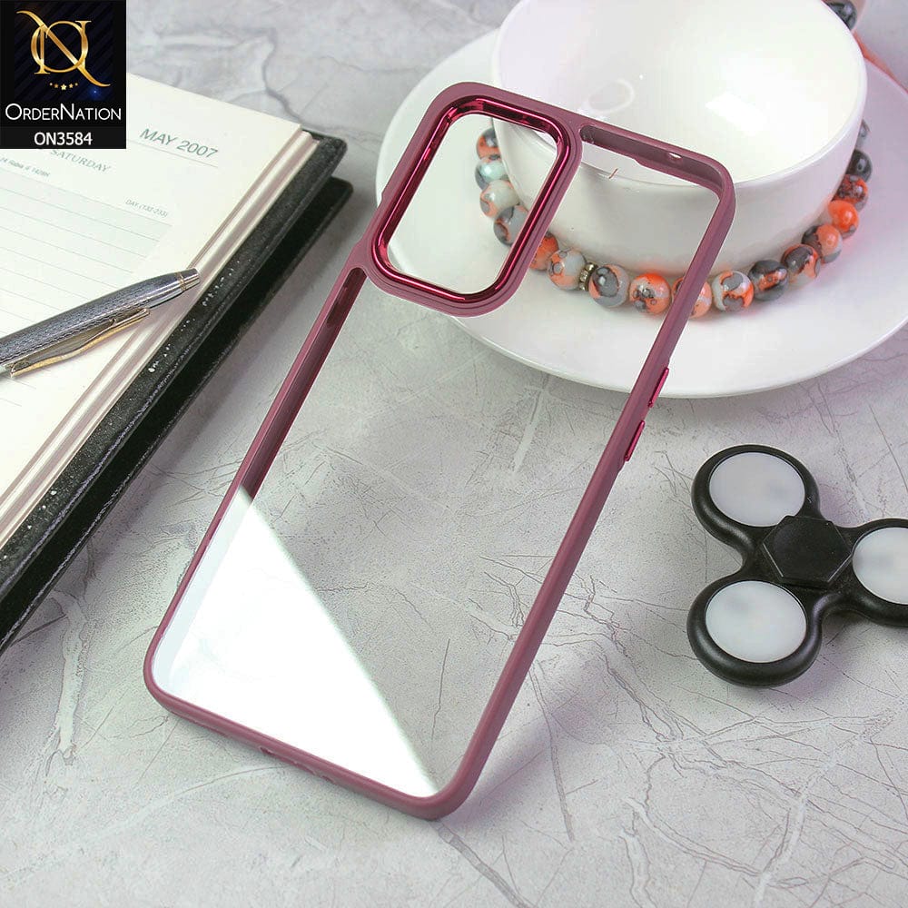 OnePlus 9 Pro Cover - Margenta - Trendy Electroplating Camera Shiny Borders Crash Resistant Pc + Tpu Protection Case