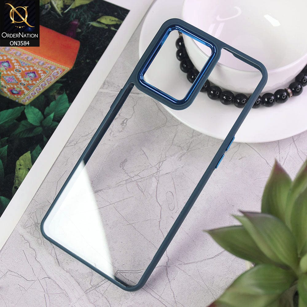 Oppo Reno 7 4G Cover - Blue - Trendy Electroplating Camera Shiny Borders Crash Resistant Pc + Tpu Protection Case