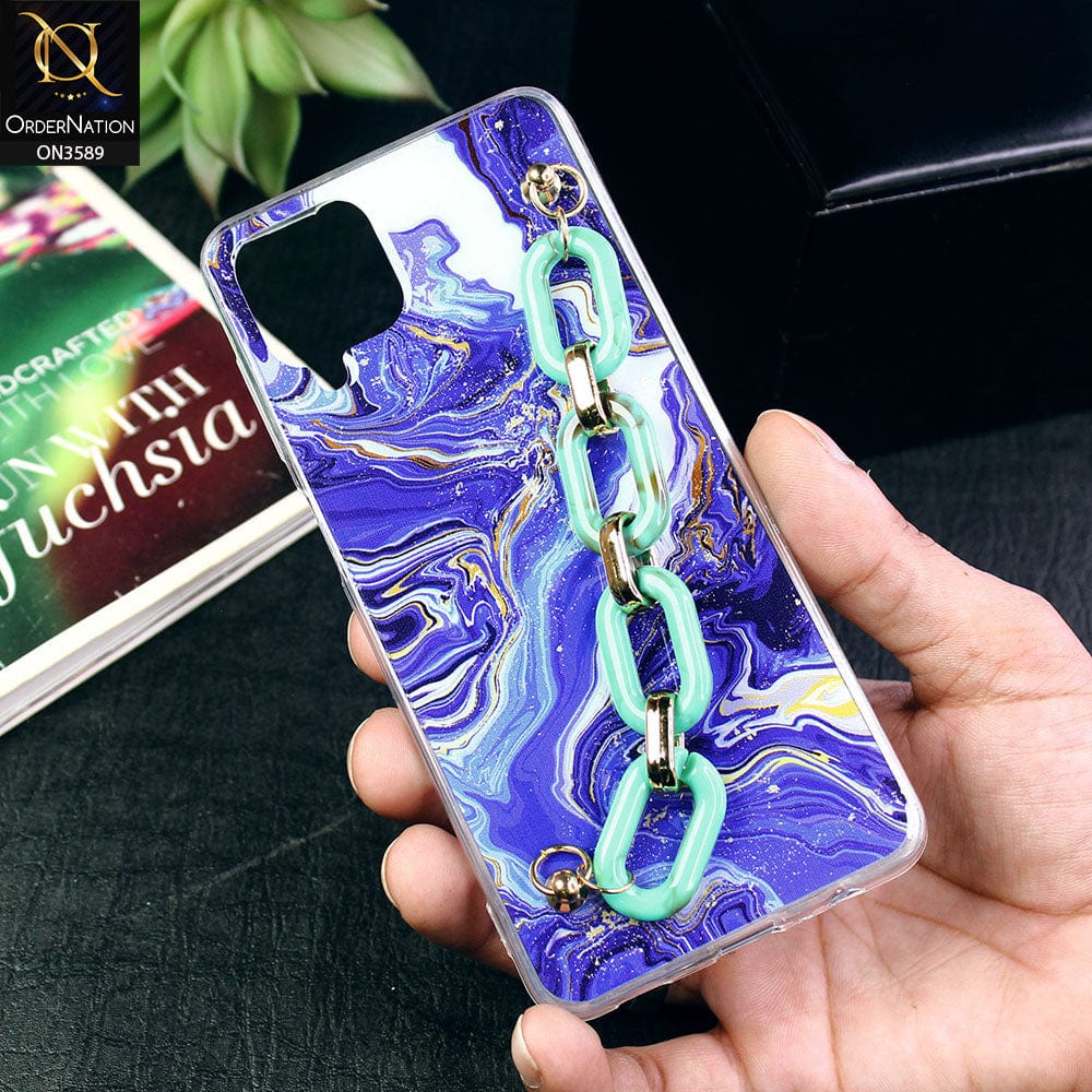 Samsung Galaxy A12 Cover - Purple - Trendy Marble Waves Texture Soft Tpu Case with Chain Holder