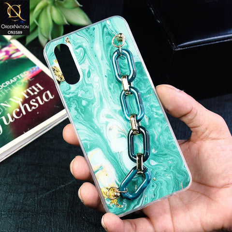 Samsung Galaxy A50s Cover - Green - Trendy Marble Waves Texture Soft Tpu Case with Chain Holder