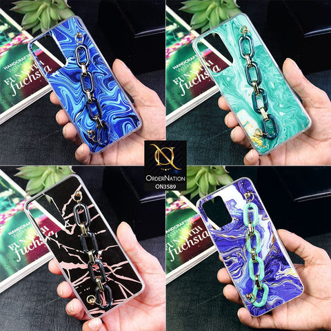 Vivo Y21a Cover - Purple - Trendy Marble Waves Texture Soft Tpu Case with Chain Holder