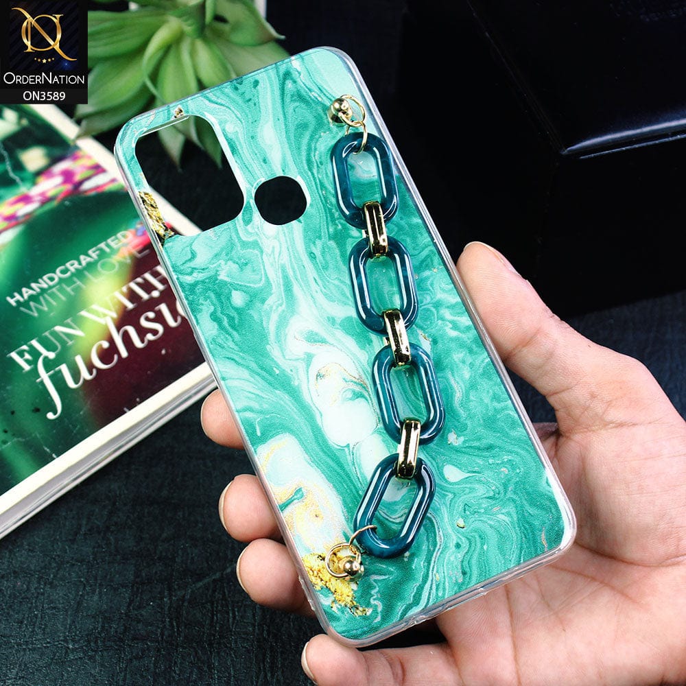 Infinix Hot 10 Play Cover - Green - Trendy Marble Waves Texture Soft Tpu Case with Chain Holder