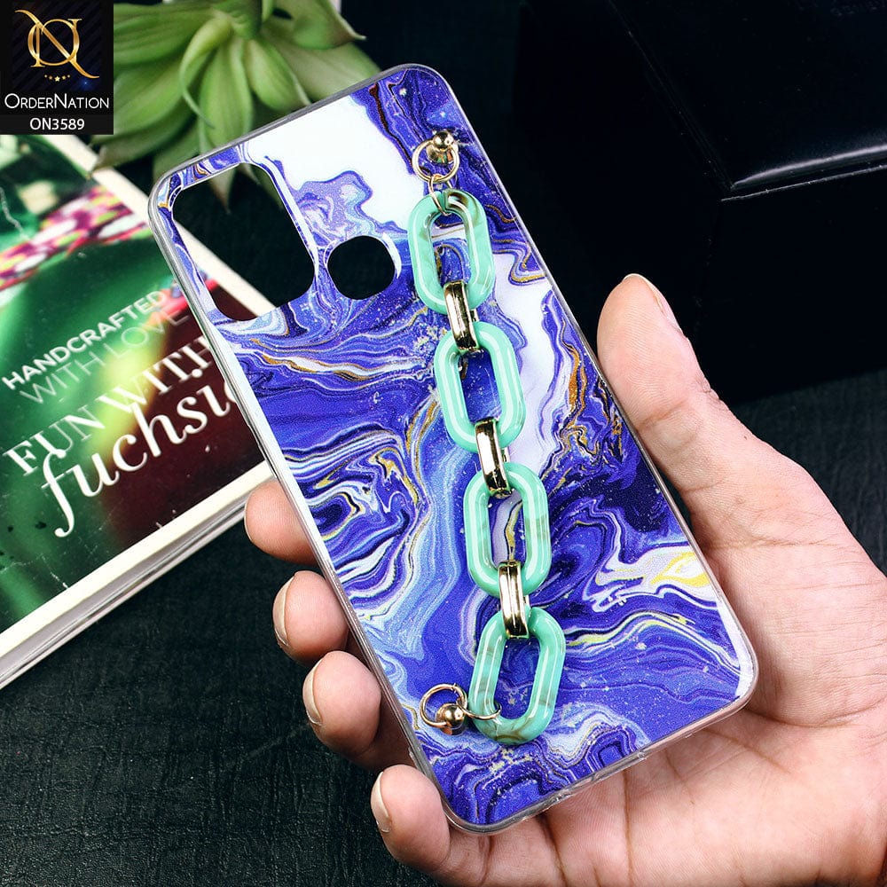 Infinix Hot 10 Play Cover - Purple - Trendy Marble Waves Texture Soft Tpu Case with Chain Holder