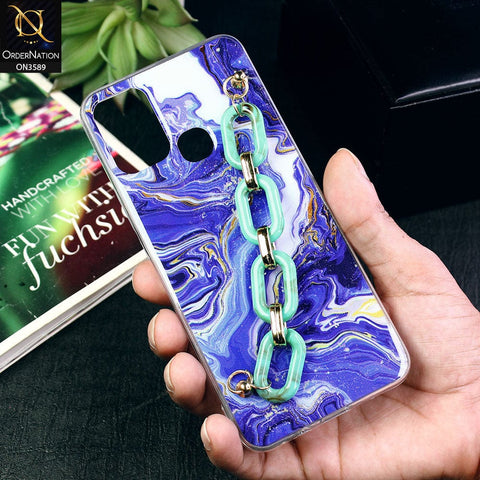 Infinix Hot 11 Play Cover - Purple - Trendy Marble Waves Texture Soft Tpu Case with Chain Holder