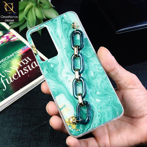 Infinix Note 11 Cover - Green - Trendy Marble Waves Texture Soft Tpu Case with Chain Holder